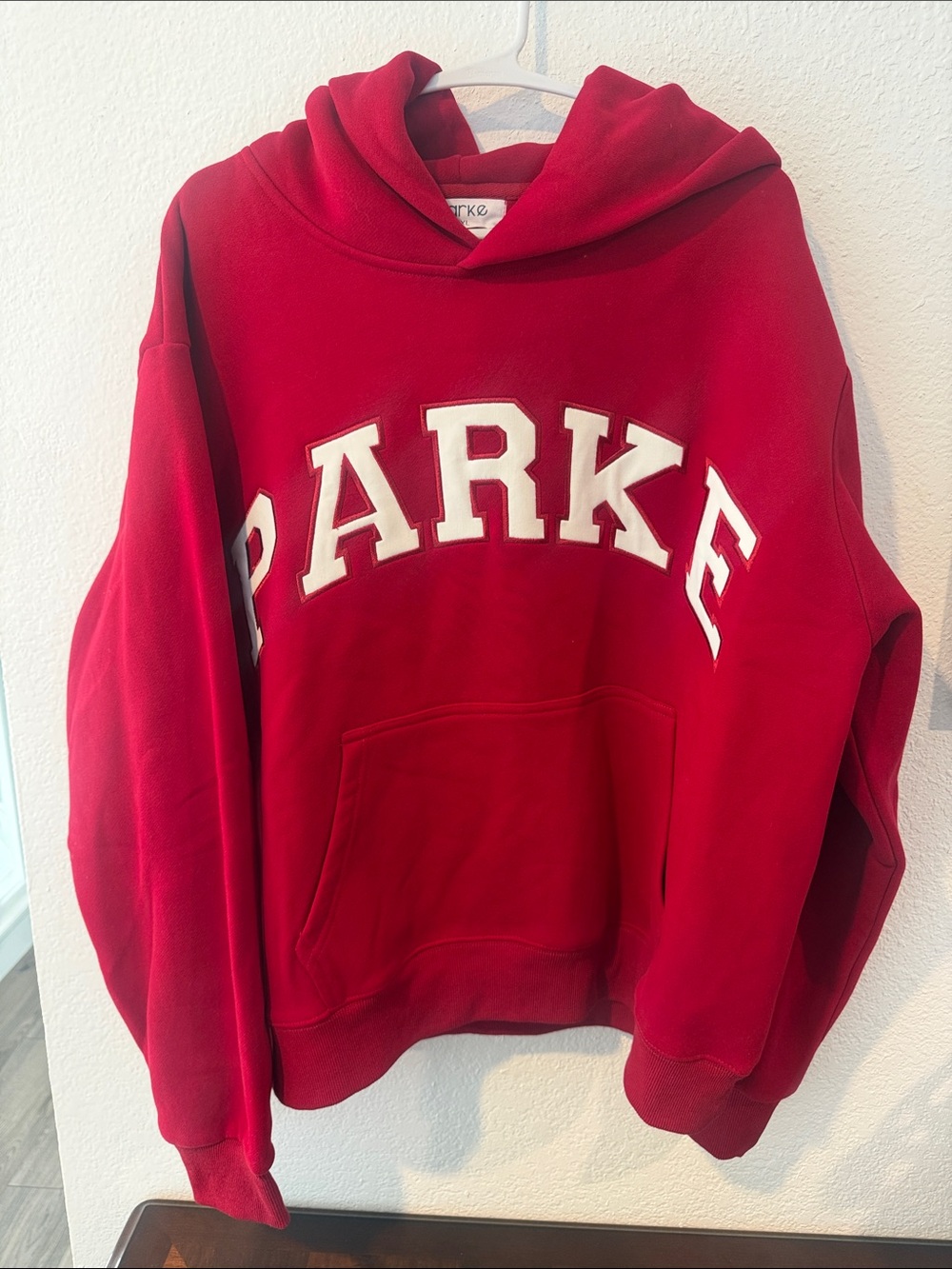 Parke Red Hooded Sweatshirt with White Lettering